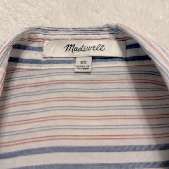 Madewell Short-Sleeve Tie-Front Shirt in Rawley Stripe Tulum Blue Sz XS - Picture 7 of 7
